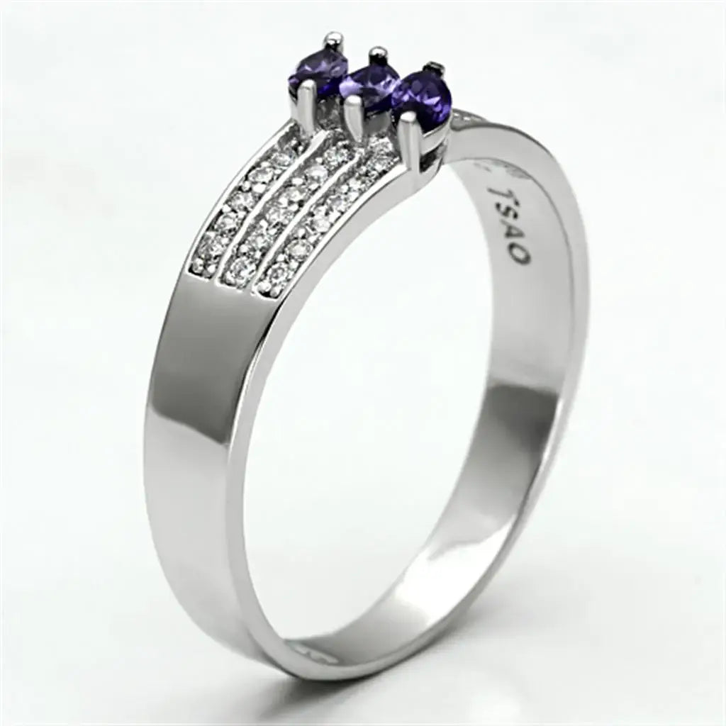 TS104 - Rhodium 925 Sterling Silver Ring with AAA Grade CZ in Amethyst - Alamode - Flyclothing LLC