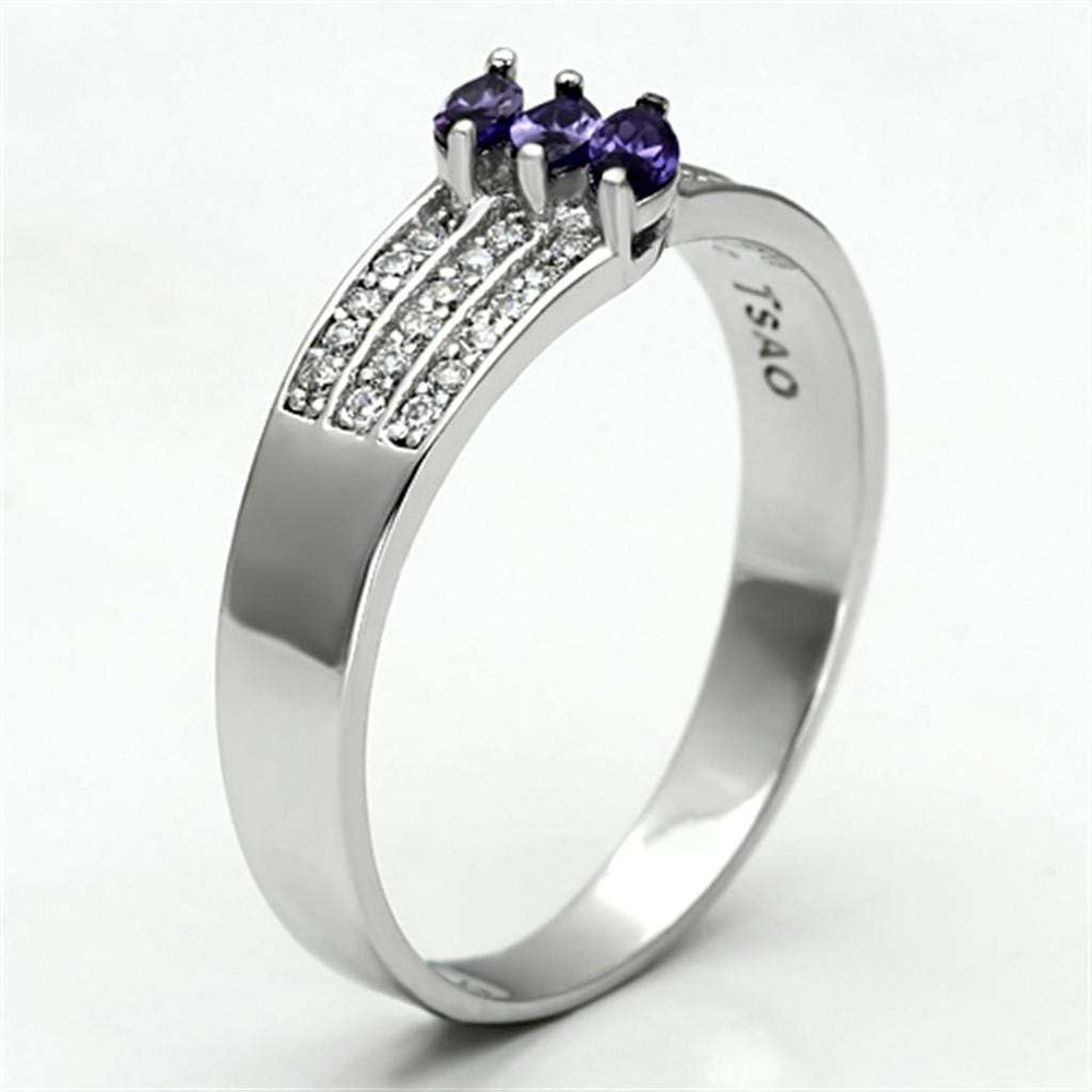 TS104 - Rhodium 925 Sterling Silver Ring with AAA Grade CZ in Amethyst - Alamode - Flyclothing LLC