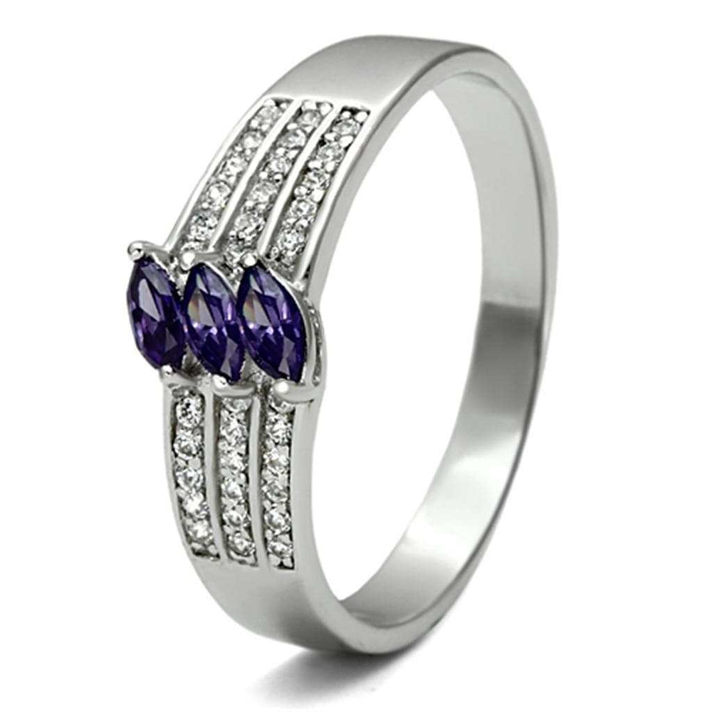 TS104 - Rhodium 925 Sterling Silver Ring with AAA Grade CZ in Amethyst - Alamode - Flyclothing LLC