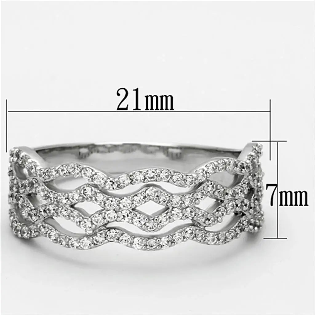 TS106 - Rhodium 925 Sterling Silver Ring with AAA Grade CZ in Clear - Alamode - Flyclothing LLC