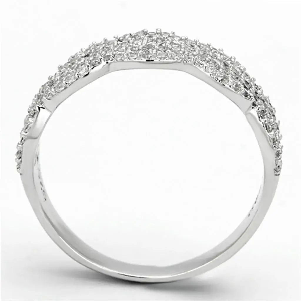 TS106 - Rhodium 925 Sterling Silver Ring with AAA Grade CZ in Clear - Alamode - Flyclothing LLC