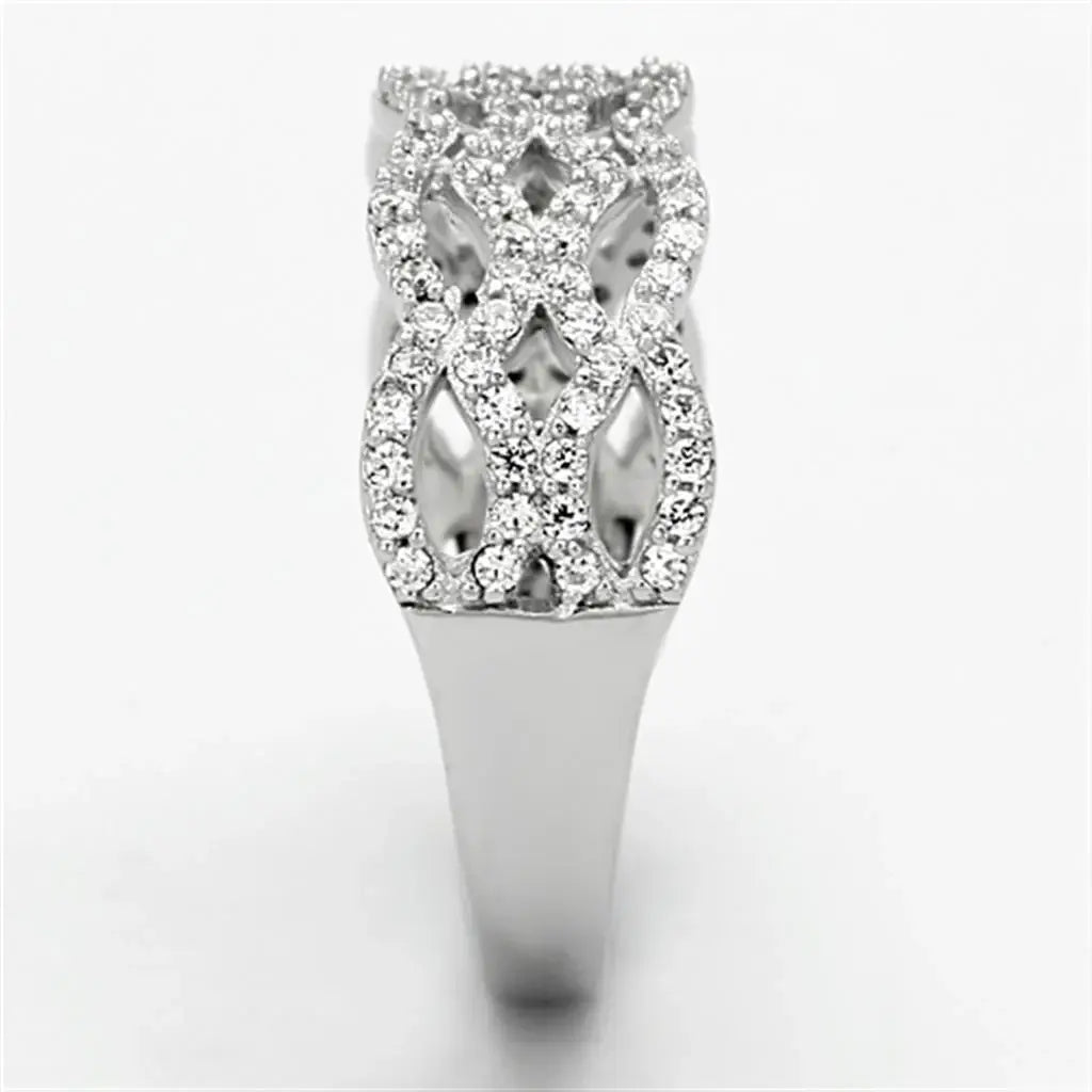 TS106 - Rhodium 925 Sterling Silver Ring with AAA Grade CZ in Clear - Alamode - Flyclothing LLC
