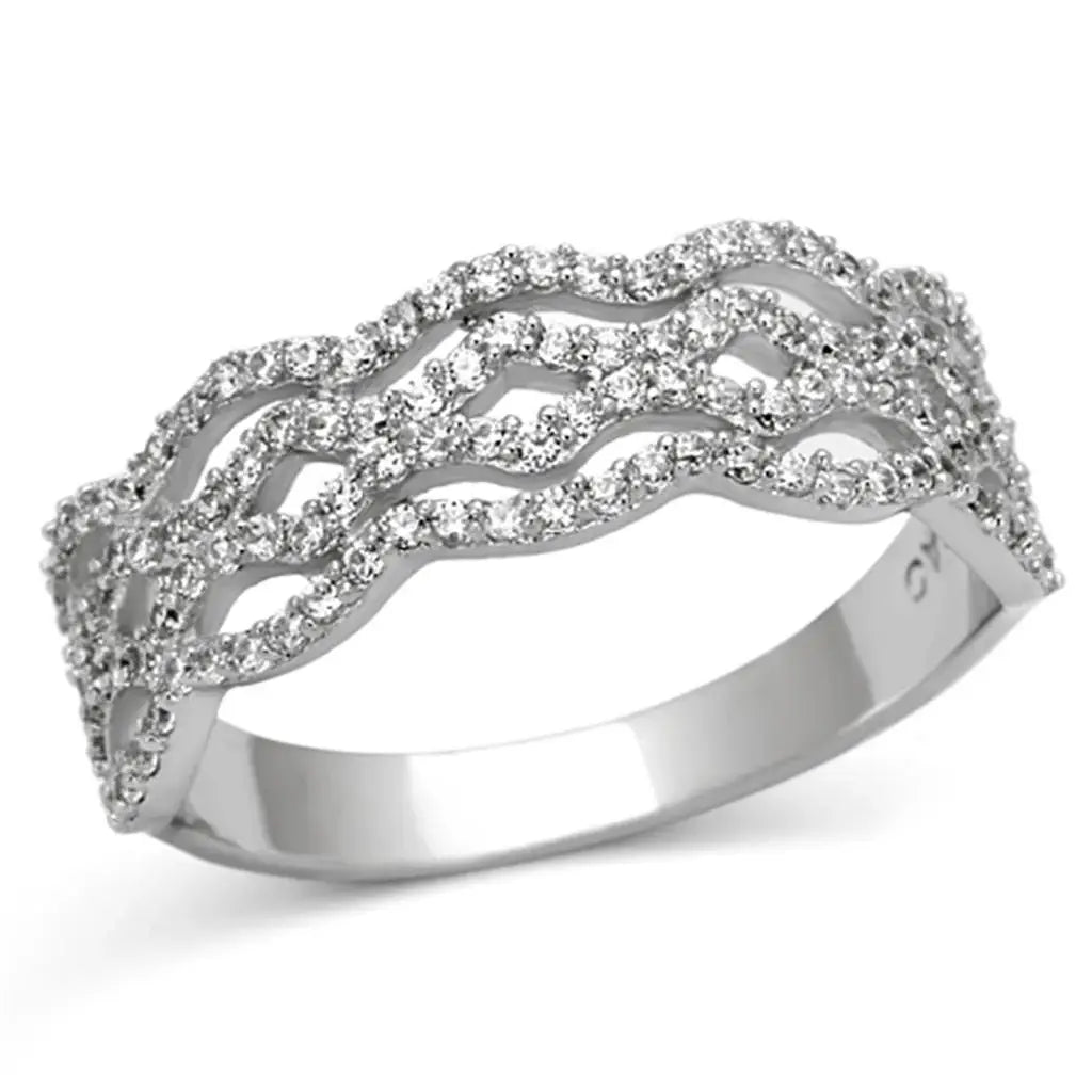 TS106 - Rhodium 925 Sterling Silver Ring with AAA Grade CZ in Clear - Alamode - Flyclothing LLC