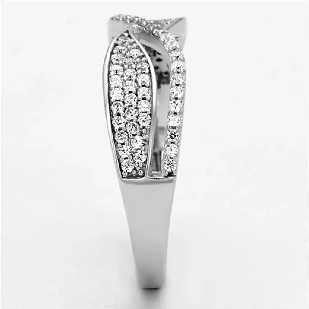 TS108 - Rhodium 925 Sterling Silver Ring with AAA Grade CZ in Clear - Alamode - Flyclothing LLC