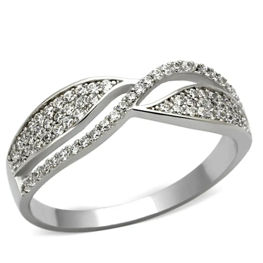 TS108 - Rhodium 925 Sterling Silver Ring with AAA Grade CZ in Clear - Alamode - Flyclothing LLC