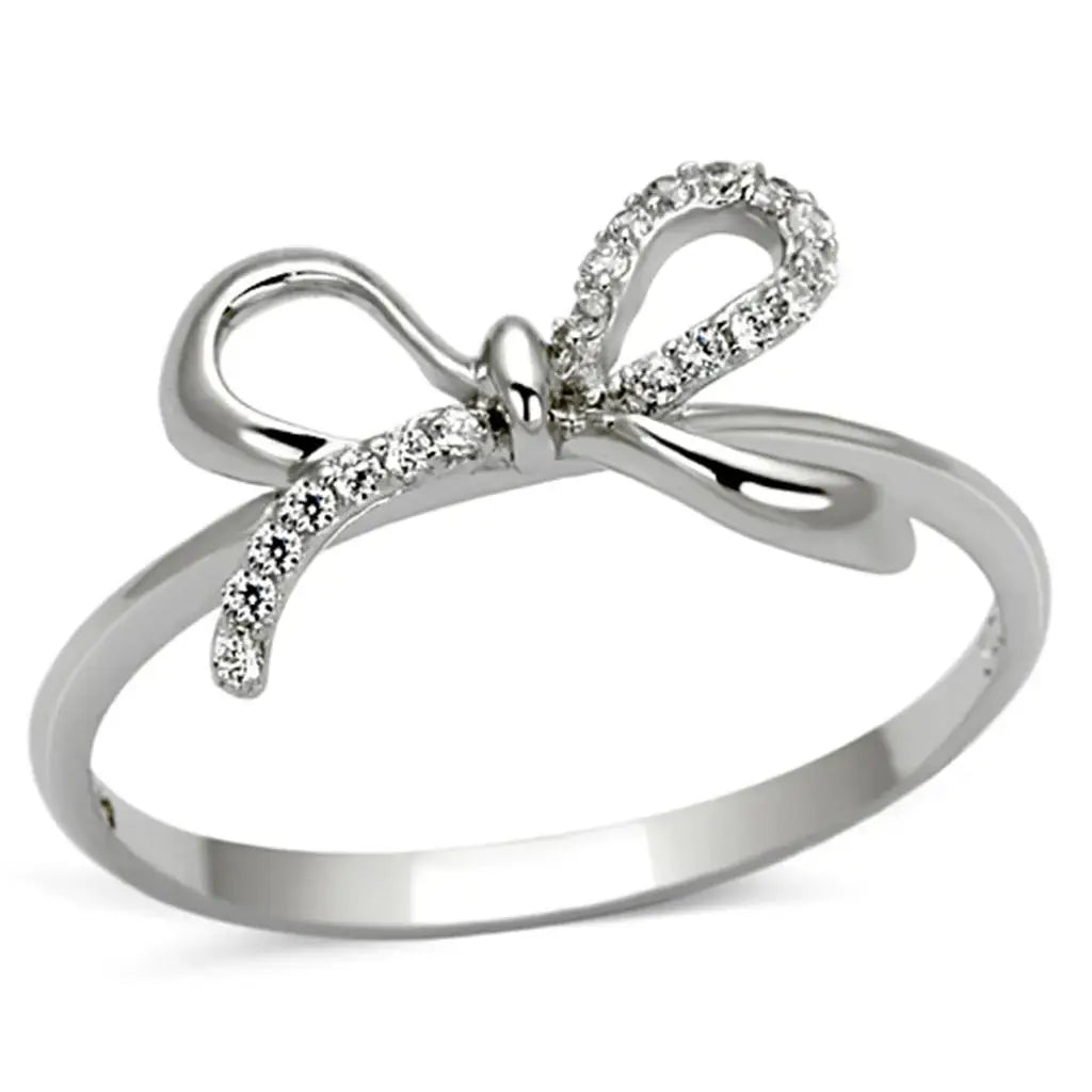 TS109 - Rhodium 925 Sterling Silver Ring with AAA Grade CZ in Clear - Alamode - Flyclothing LLC