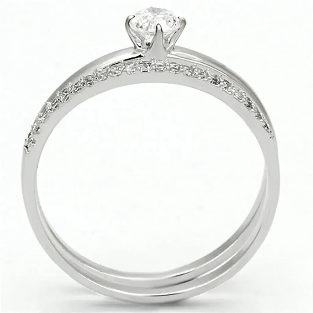 TS110 - Rhodium 925 Sterling Silver Ring with AAA Grade CZ in Clear - Alamode - Flyclothing LLC