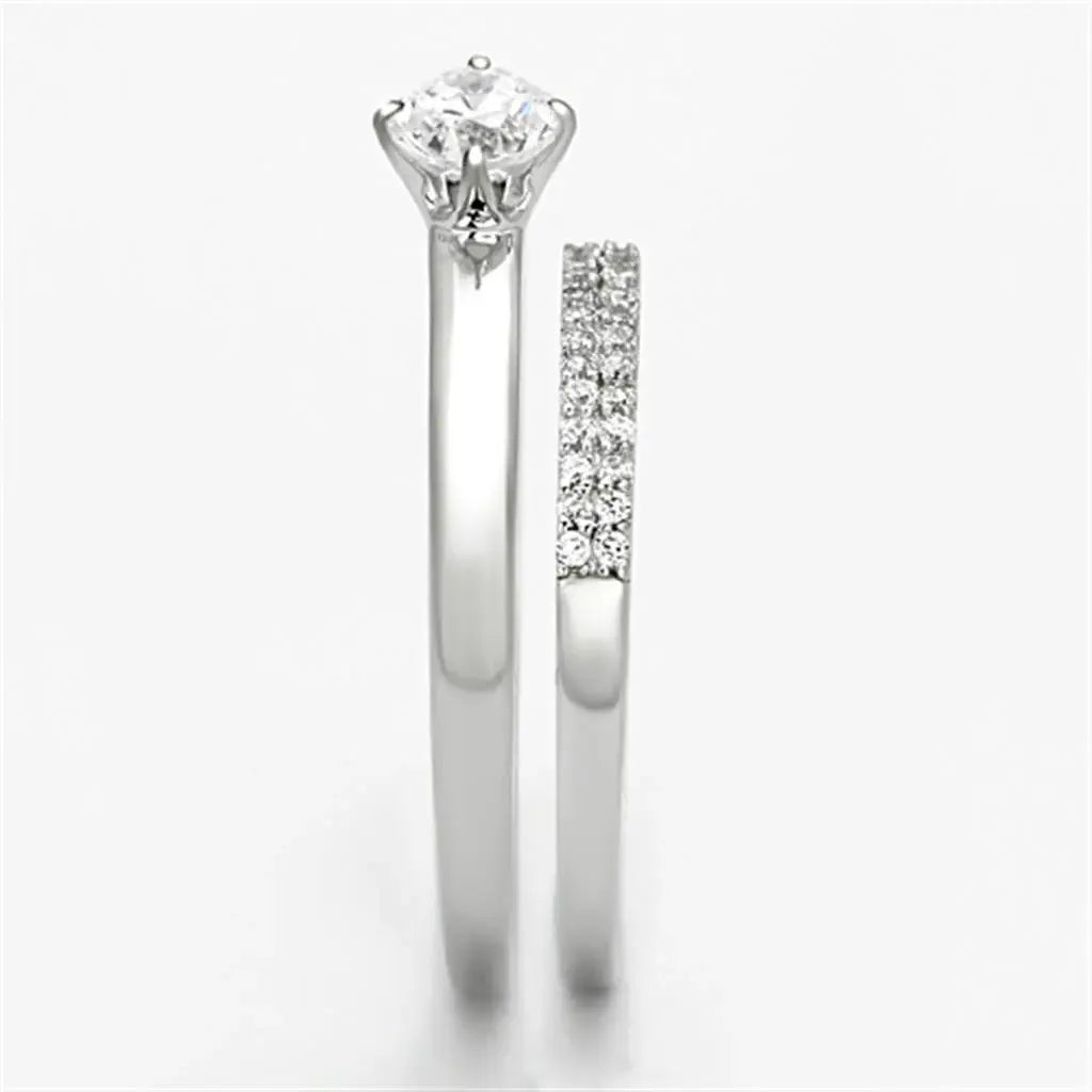 TS110 - Rhodium 925 Sterling Silver Ring with AAA Grade CZ in Clear - Alamode - Flyclothing LLC