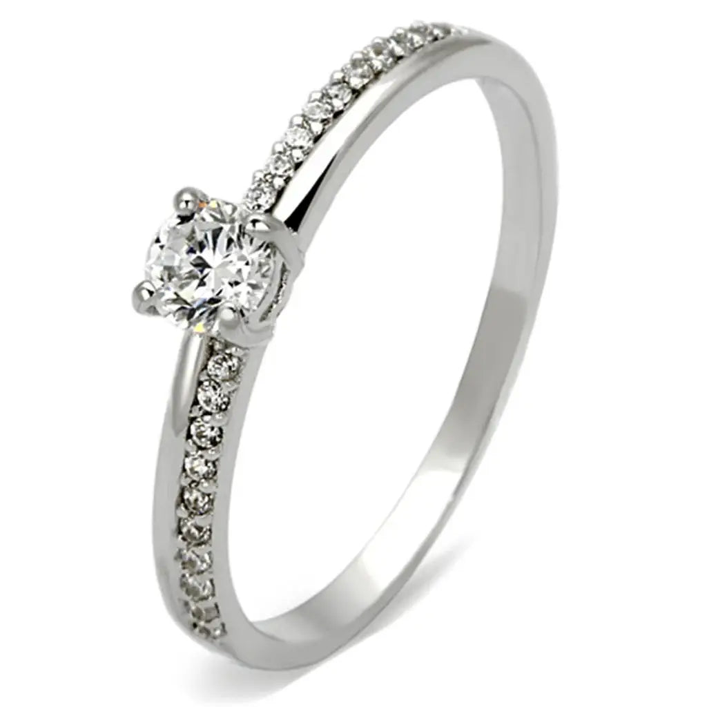TS112 - Rhodium 925 Sterling Silver Ring with AAA Grade CZ in Clear - Alamode - Flyclothing LLC