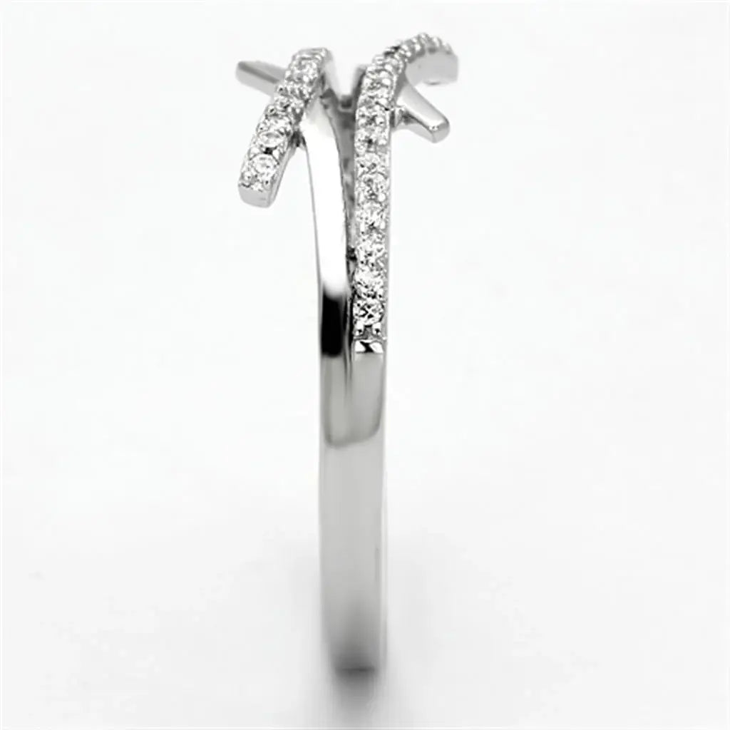TS113 - Rhodium 925 Sterling Silver Ring with AAA Grade CZ in Clear - Alamode - Flyclothing LLC