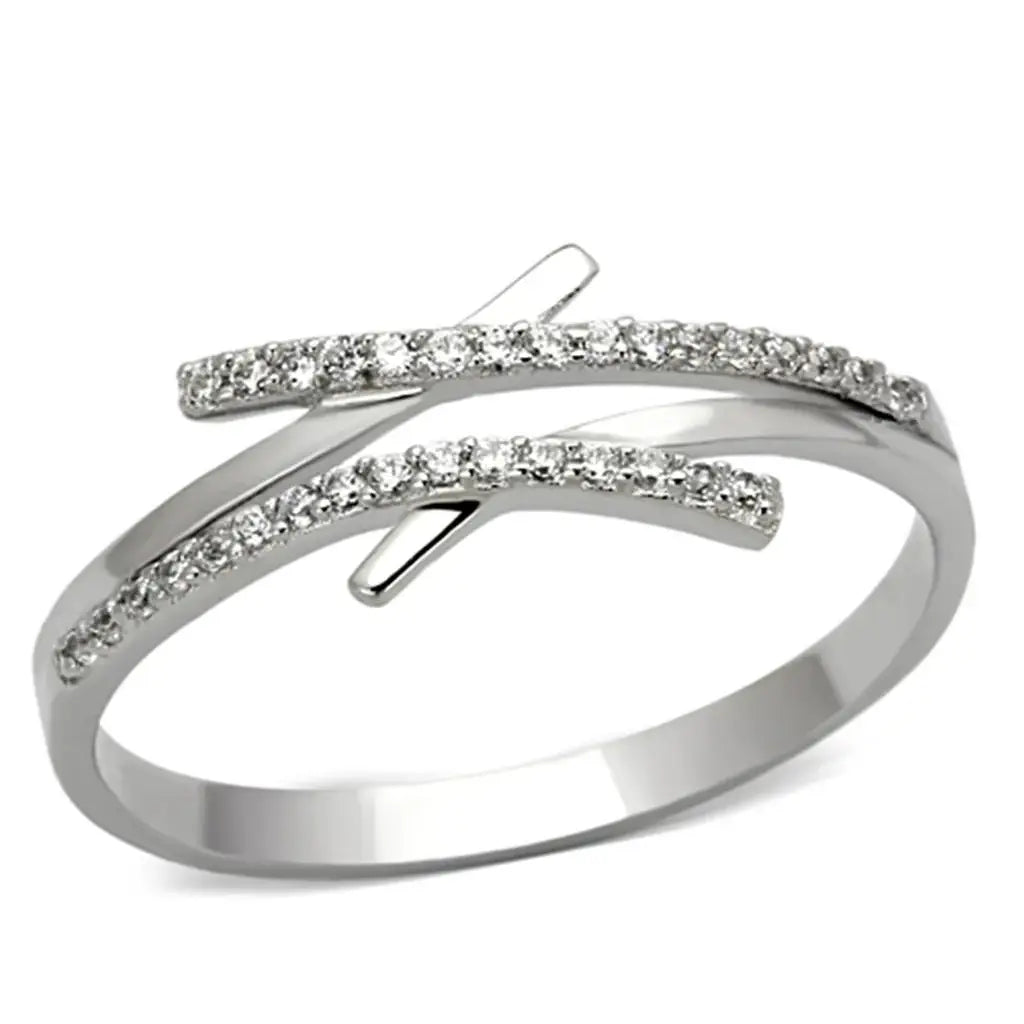 TS113 - Rhodium 925 Sterling Silver Ring with AAA Grade CZ in Clear - Alamode - Flyclothing LLC