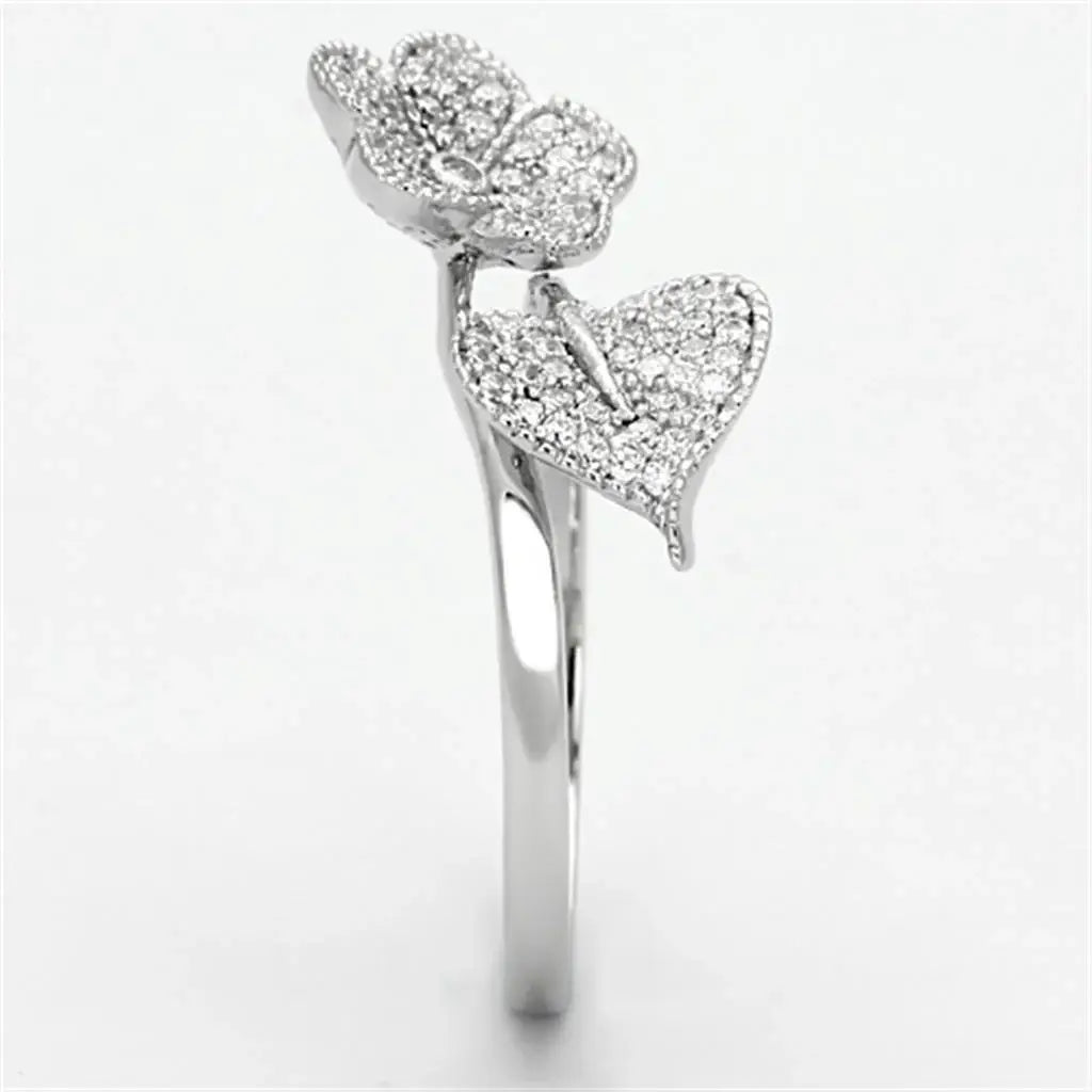 TS114 - Rhodium 925 Sterling Silver Ring with AAA Grade CZ in Clear - Alamode - Flyclothing LLC