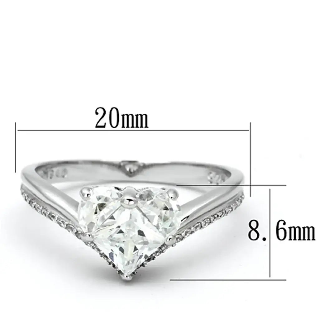 TS118 - Rhodium 925 Sterling Silver Ring with AAA Grade CZ in Clear - Alamode - Flyclothing LLC