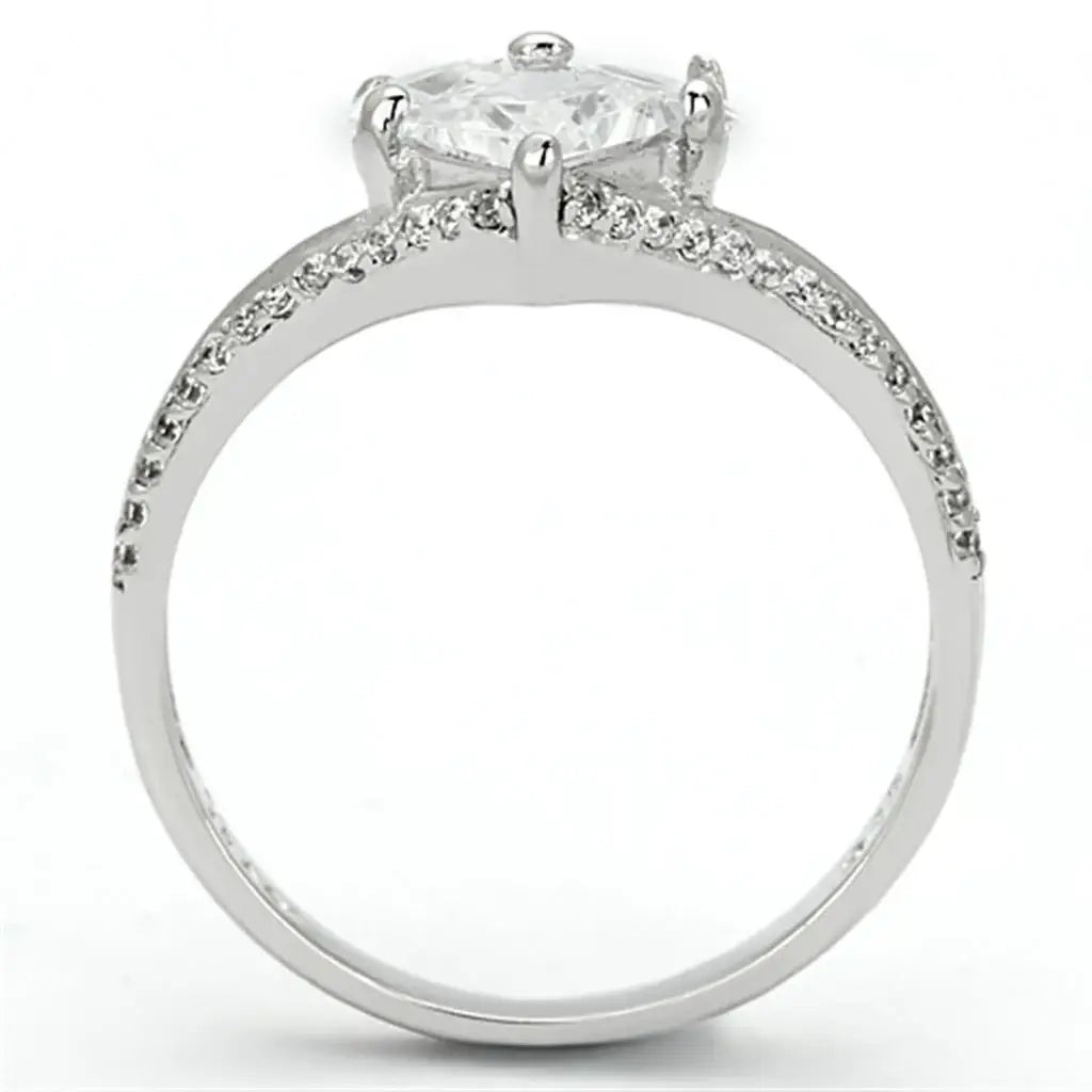 TS118 - Rhodium 925 Sterling Silver Ring with AAA Grade CZ in Clear - Alamode - Flyclothing LLC
