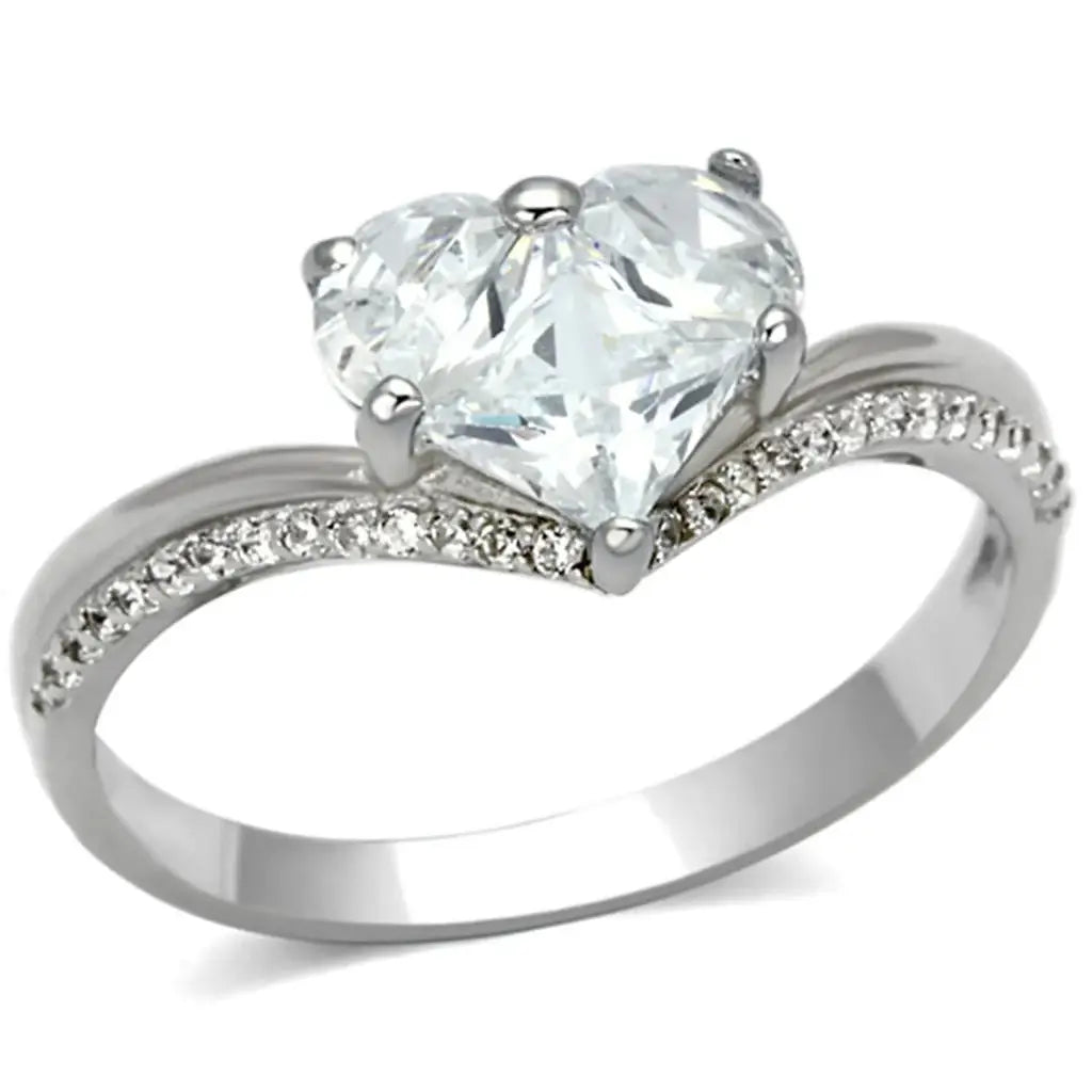 TS118 - Rhodium 925 Sterling Silver Ring with AAA Grade CZ in Clear - Alamode - Flyclothing LLC