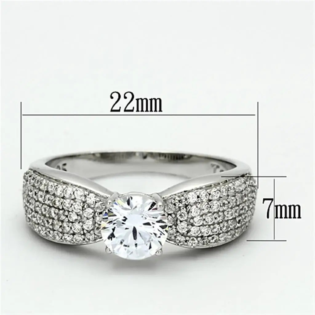 TS119 - Rhodium 925 Sterling Silver Ring with AAA Grade CZ in Clear - Alamode - Flyclothing LLC