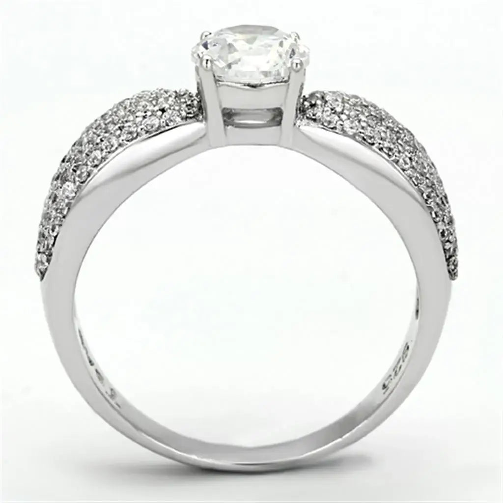 TS119 - Rhodium 925 Sterling Silver Ring with AAA Grade CZ in Clear - Alamode - Flyclothing LLC