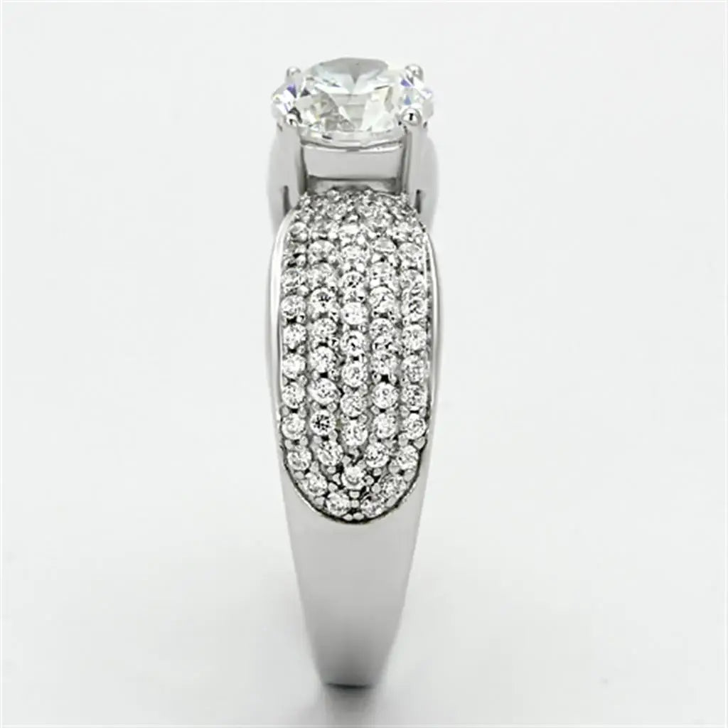 TS119 - Rhodium 925 Sterling Silver Ring with AAA Grade CZ in Clear - Alamode - Flyclothing LLC
