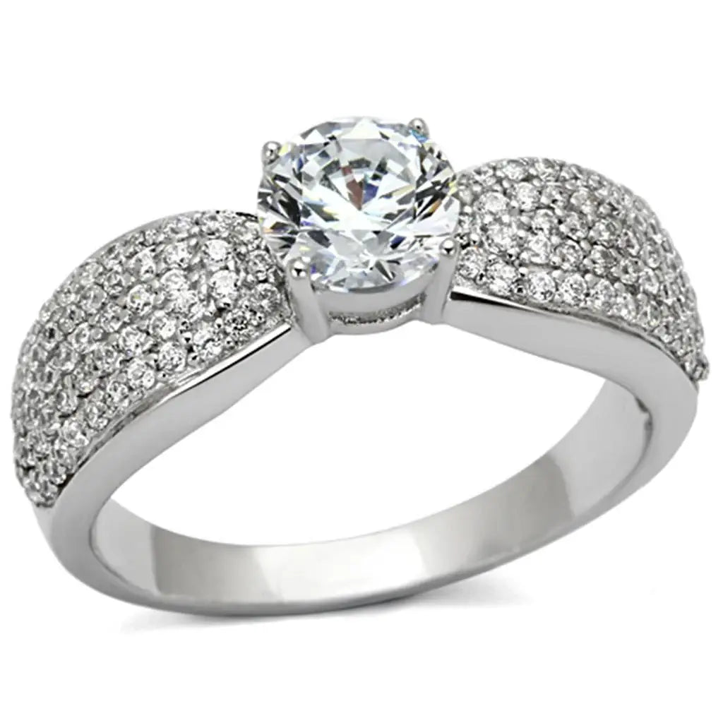 TS119 - Rhodium 925 Sterling Silver Ring with AAA Grade CZ in Clear - Alamode - Flyclothing LLC