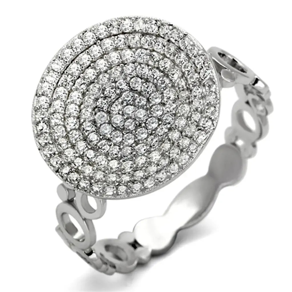 TS121 - Rhodium 925 Sterling Silver Ring with AAA Grade CZ in Clear - Alamode - Flyclothing LLC