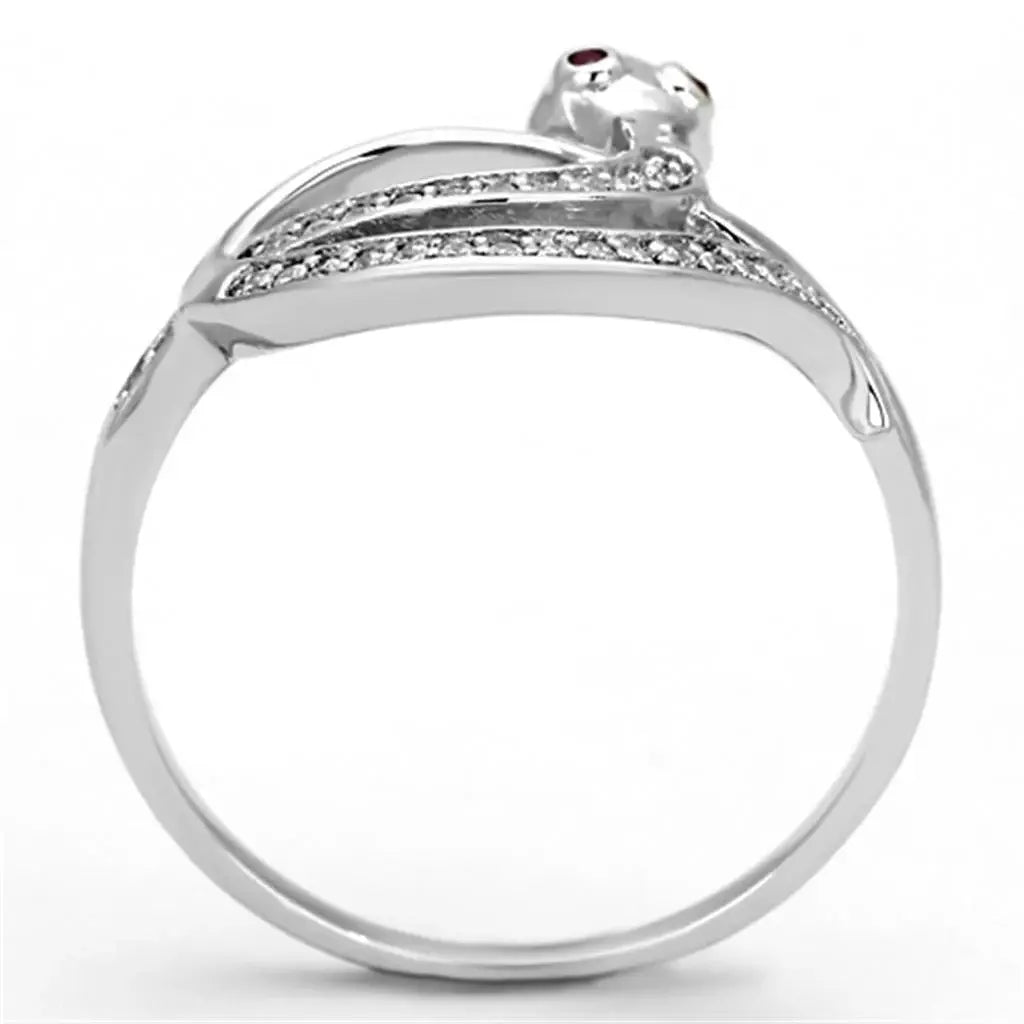 TS123 - Rhodium 925 Sterling Silver Ring with AAA Grade CZ in Ruby - Alamode - Flyclothing LLC