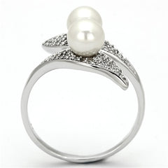 TS124 - Rhodium 925 Sterling Silver Ring with Synthetic Pearl in Citrine Yellow