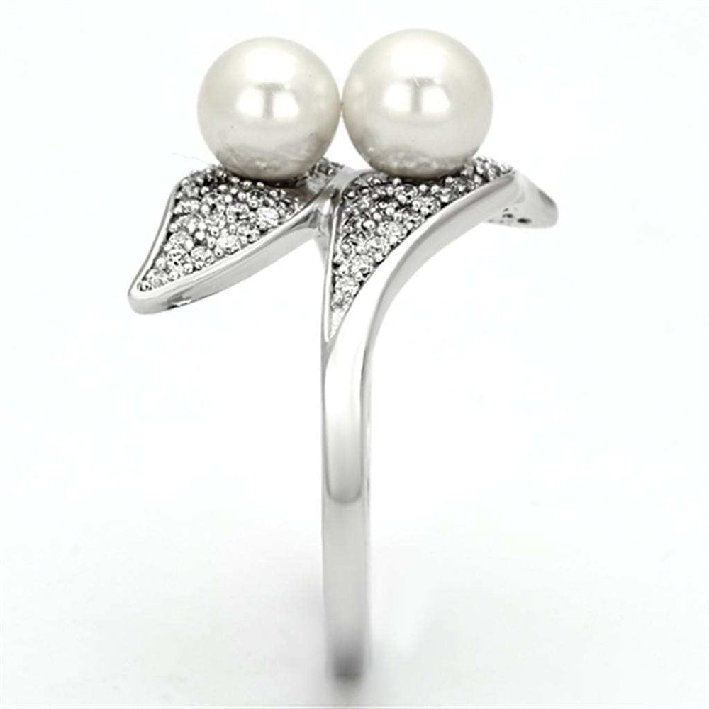 TS124 - Rhodium 925 Sterling Silver Ring with Synthetic Pearl in Citrine Yellow - Alamode - Flyclothing LLC