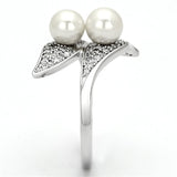TS124 - Rhodium 925 Sterling Silver Ring with Synthetic Pearl in Citrine Yellow