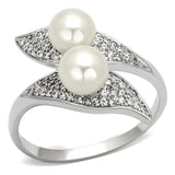 TS124 - Rhodium 925 Sterling Silver Ring with Synthetic Pearl in Citrine Yellow - Alamode - Flyclothing LLC