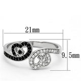 TS125 - Rhodium 925 Sterling Silver Ring with AAA Grade CZ  in Black Diamond - Alamode