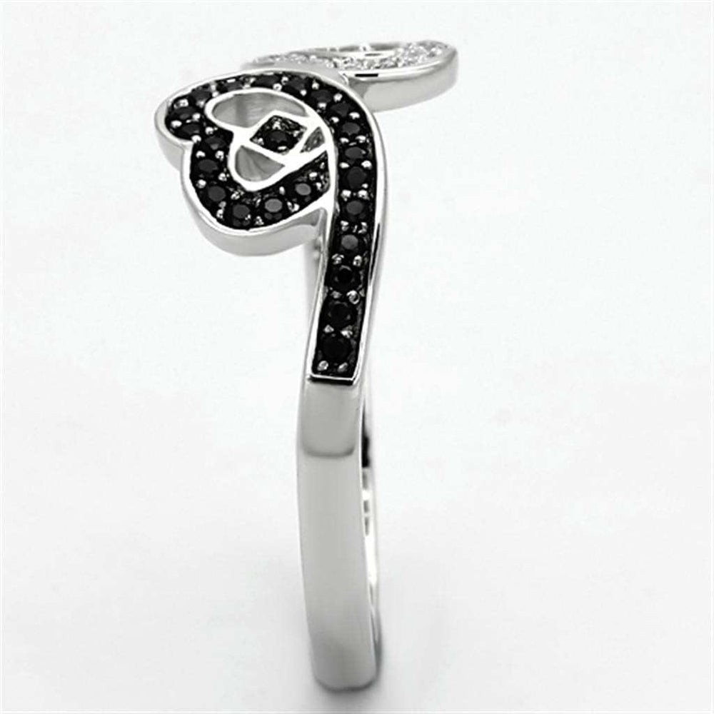 TS125 - Rhodium 925 Sterling Silver Ring with AAA Grade CZ in Black Diamond - Alamode - Flyclothing LLC
