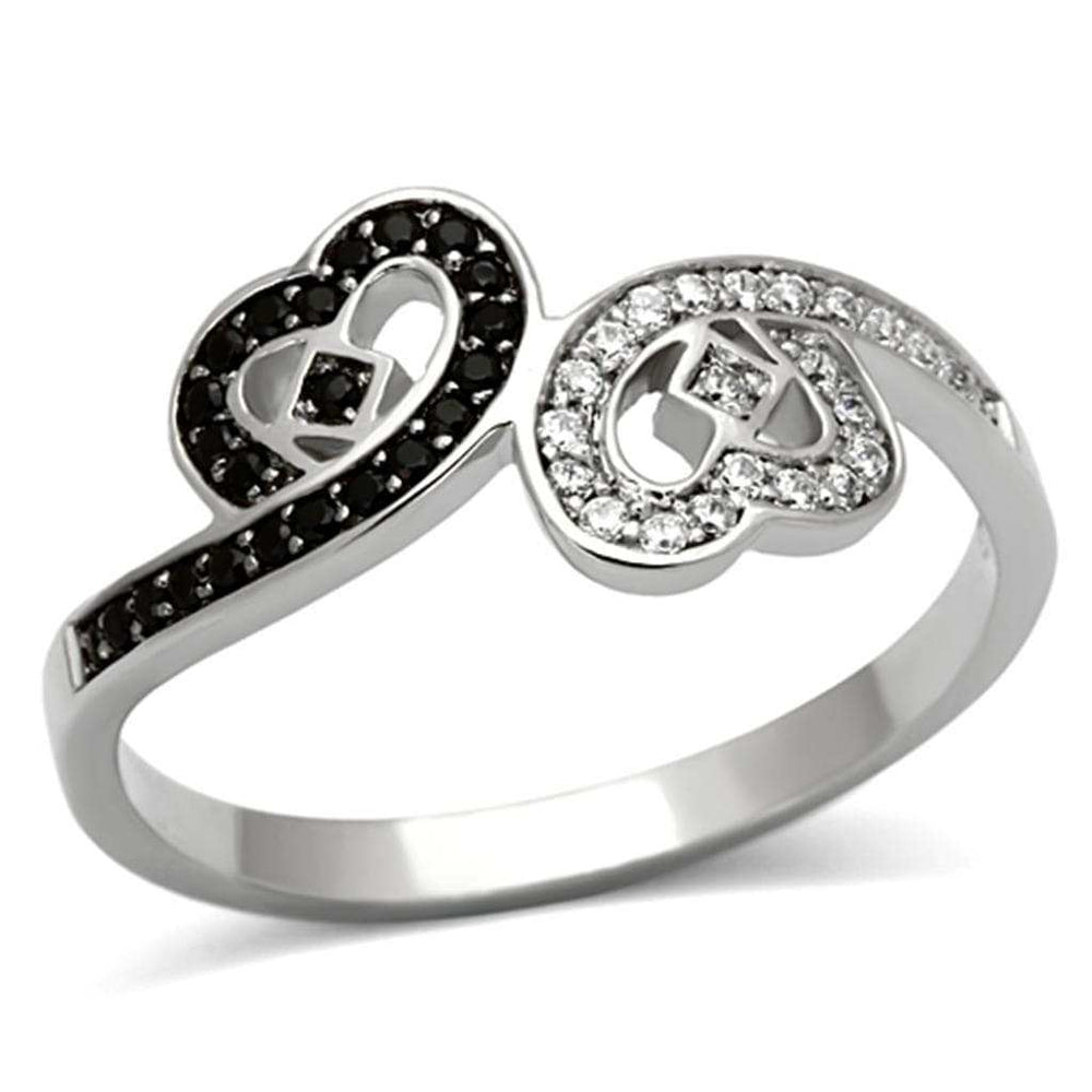 TS125 - Rhodium 925 Sterling Silver Ring with AAA Grade CZ in Black Diamond - Alamode - Flyclothing LLC