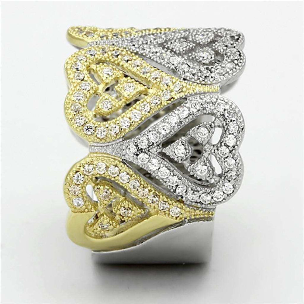 TS126 - Gold+Rhodium 925 Sterling Silver Ring with AAA Grade CZ in Champagne - Alamode - Flyclothing LLC