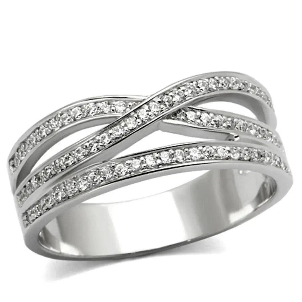TS131 - Rhodium 925 Sterling Silver Ring with AAA Grade CZ in Clear - Alamode - Flyclothing LLC