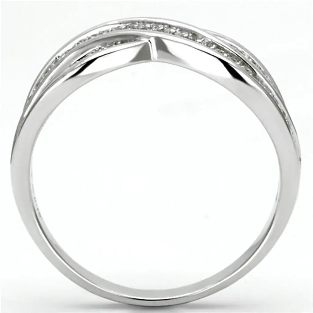 TS132 - Rhodium 925 Sterling Silver Ring with AAA Grade CZ in Clear - Alamode - Flyclothing LLC