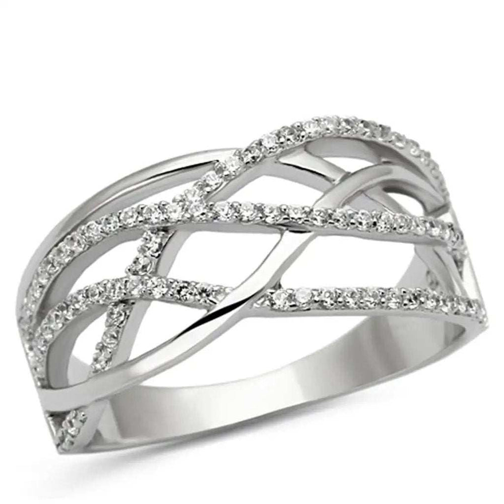 TS134 - Rhodium 925 Sterling Silver Ring with AAA Grade CZ in Clear - Alamode - Flyclothing LLC