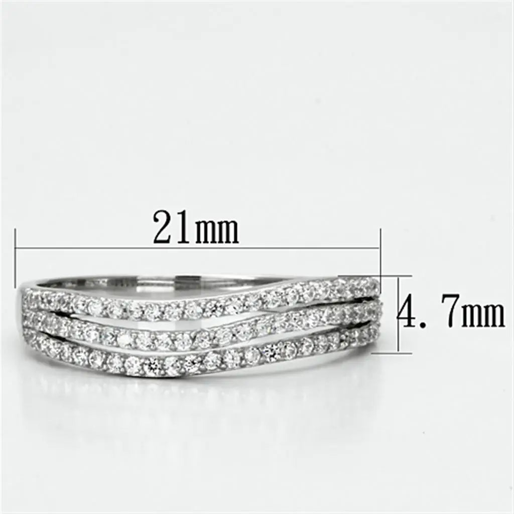 TS135 - Rhodium 925 Sterling Silver Ring with AAA Grade CZ in Clear - Alamode - Flyclothing LLC