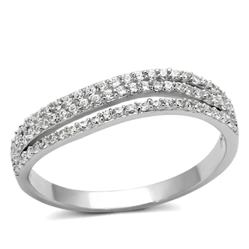 TS135 - Rhodium 925 Sterling Silver Ring with AAA Grade CZ in Clear - Alamode - Flyclothing LLC