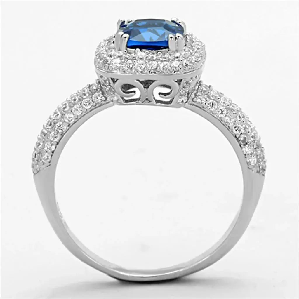 TS137 - Rhodium 925 Sterling Silver Ring with Synthetic Spinel in London Blue - Alamode - Flyclothing LLC