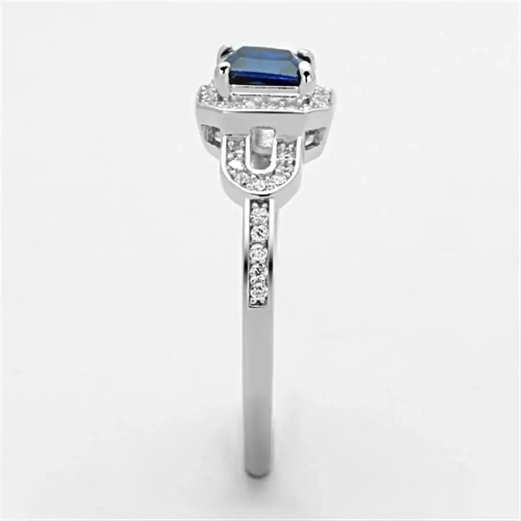 TS138 - Rhodium 925 Sterling Silver Ring with Synthetic Spinel in London Blue - Alamode - Flyclothing LLC