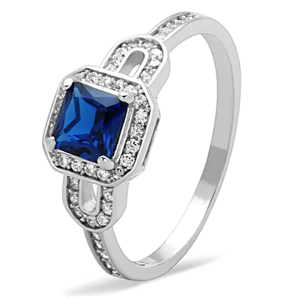 TS138 - Rhodium 925 Sterling Silver Ring with Synthetic Spinel in London Blue - Alamode - Flyclothing LLC