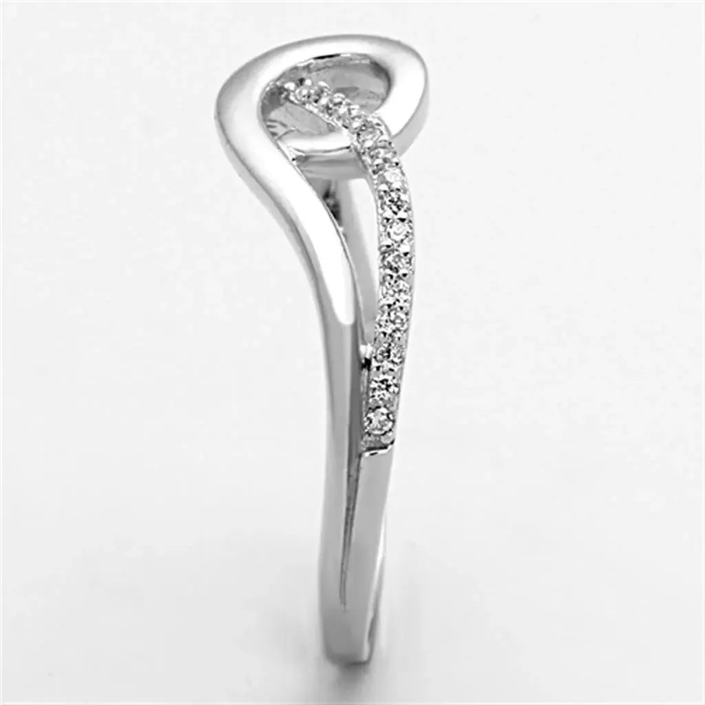 TS142 - Rhodium 925 Sterling Silver Ring with AAA Grade CZ in Clear - Alamode - Flyclothing LLC