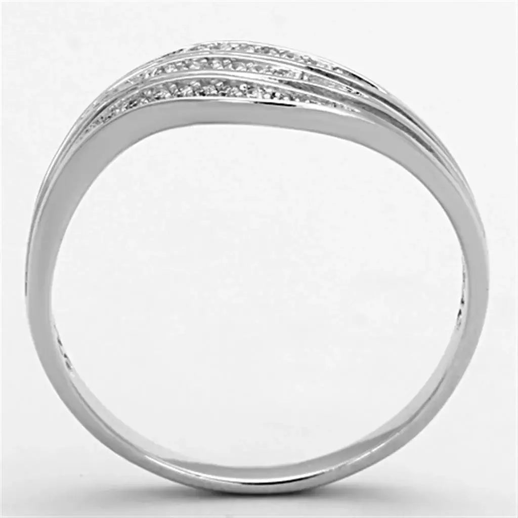 TS143 - Rhodium 925 Sterling Silver Ring with AAA Grade CZ in Clear - Alamode - Flyclothing LLC
