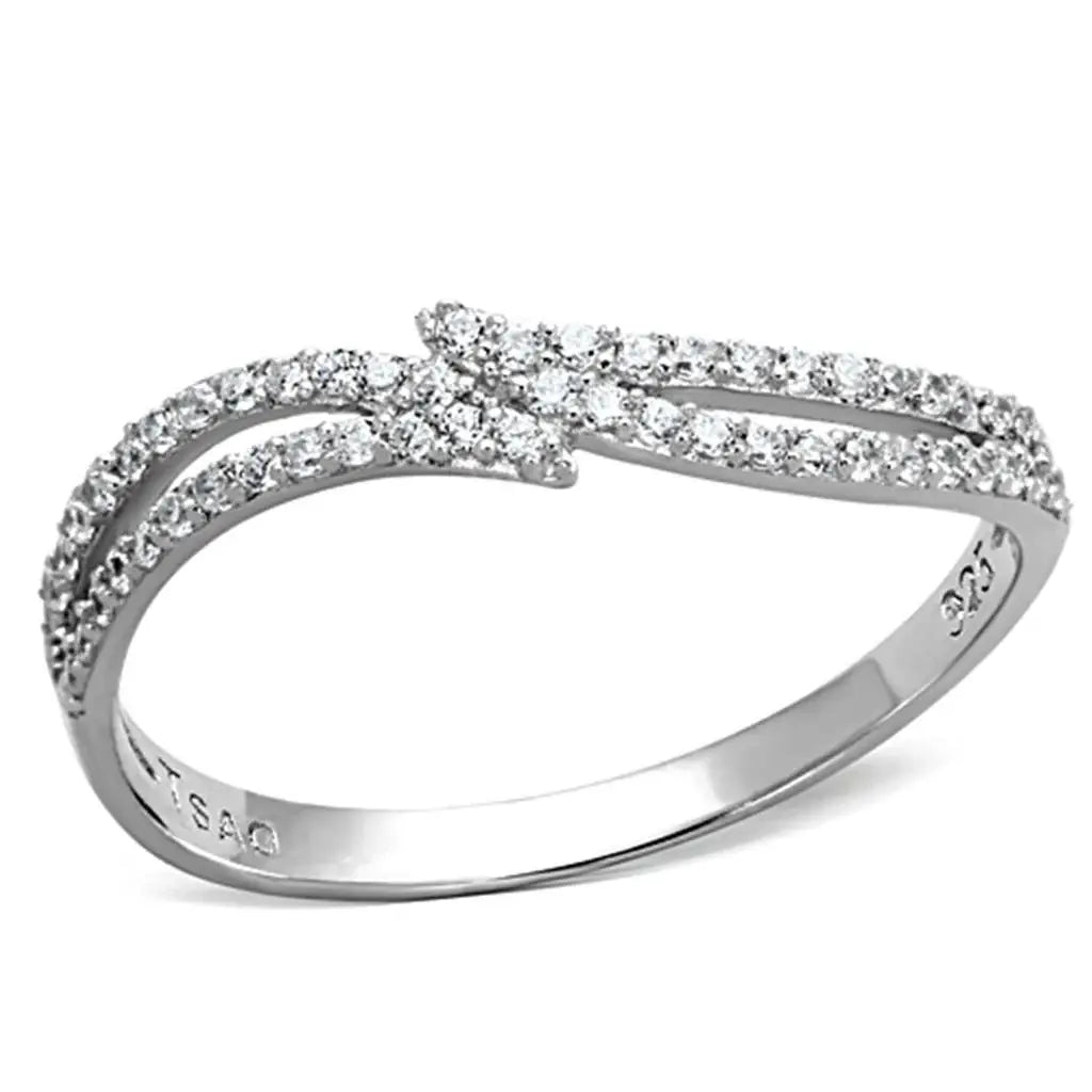 TS146 - Rhodium 925 Sterling Silver Ring with AAA Grade CZ in Clear - Alamode - Flyclothing LLC