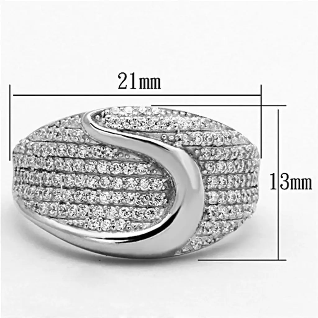 TS148 - Rhodium 925 Sterling Silver Ring with AAA Grade CZ in Clear - Alamode - Flyclothing LLC