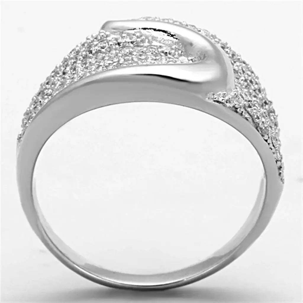 TS148 - Rhodium 925 Sterling Silver Ring with AAA Grade CZ in Clear - Alamode - Flyclothing LLC