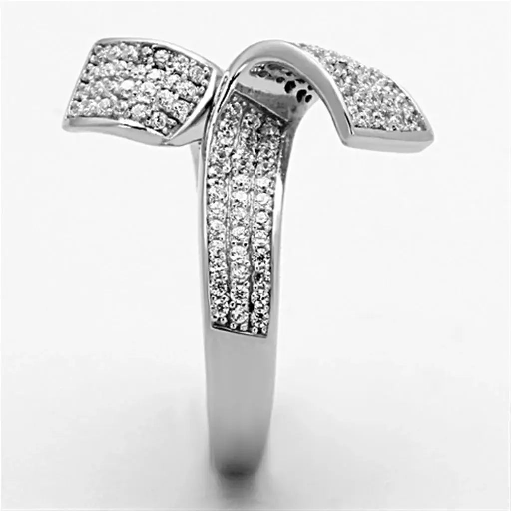 TS150 - Rhodium 925 Sterling Silver Ring with AAA Grade CZ in Clear - Alamode - Flyclothing LLC