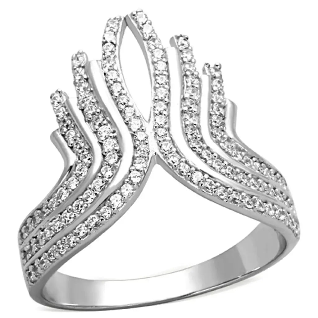 TS151 - Rhodium 925 Sterling Silver Ring with AAA Grade CZ in Clear - Alamode - Flyclothing LLC