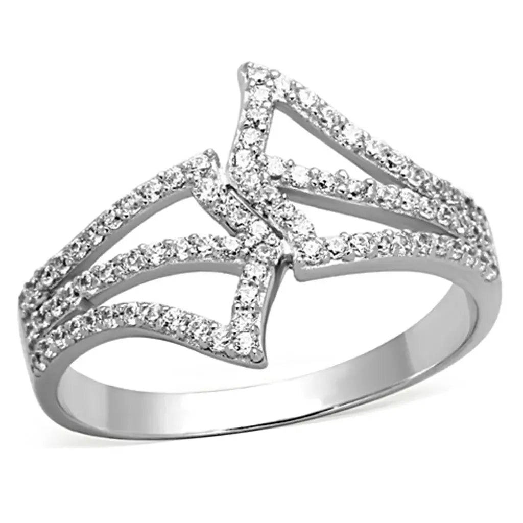 TS152 - Rhodium 925 Sterling Silver Ring with AAA Grade CZ in Clear - Alamode - Flyclothing LLC