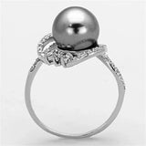 TS153 - Rhodium 925 Sterling Silver Ring with Synthetic Pearl in Gray - Alamode - Flyclothing LLC